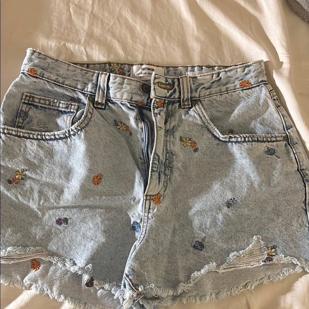Embroidered Denim Shorts